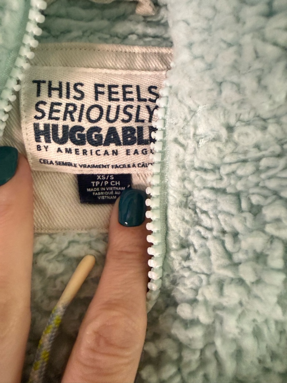 American Eagle Outfitters Light Mint Sherpa Zip Hoodie - Picture 3 of 3